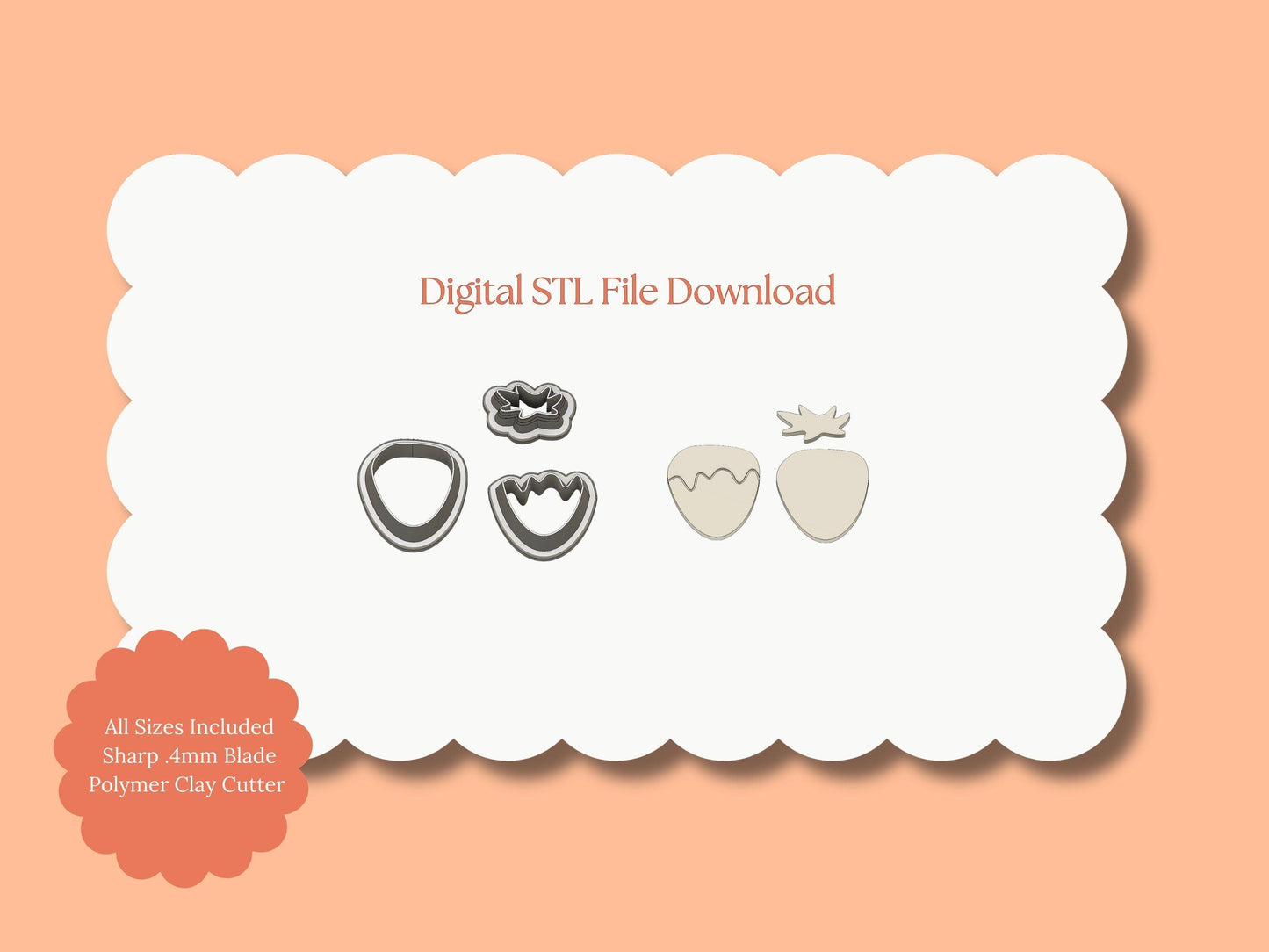 Chocolate Strawberry No. 3 Clay Cutter | Chocolate Strawberry STL File – Digital Valentine Cutter for Dessert Earrings & Cute Clay Crafts