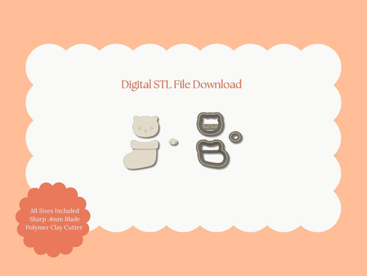 Cat Stocking No. 1 Clay Cutter | Cat Stocking No. 1 STL File – Digital Holiday Cutter for Festive Earrings & Pet Clay Crafts