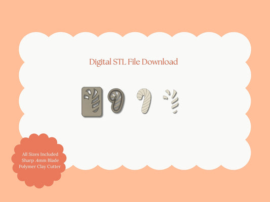Candy Cane No. 5 Clay Cutter | Candy Cane No. 5 STL File – Digital Holiday Cutter for Christmas Earrings & Sweet Clay Crafts