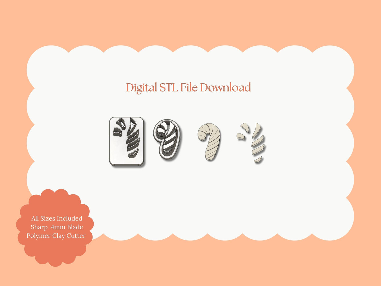 Candy Cane No. 5 Clay Cutter | Candy Cane No. 5 STL File – Digital Holiday Cutter for Christmas Earrings & Sweet Clay Crafts