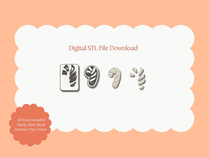 Candy Cane No. 5 Clay Cutter | Candy Cane No. 5 STL File – Digital Holiday Cutter for Christmas Earrings & Sweet Clay Crafts