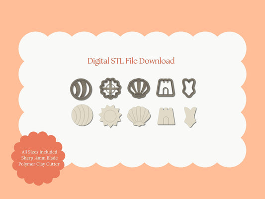 Beach Day Stud Pack Clay Cutters | Beach Day Stud Pack STL File – Digital Summer Cutter Set for Ocean Earrings & Fun Clay Crafts