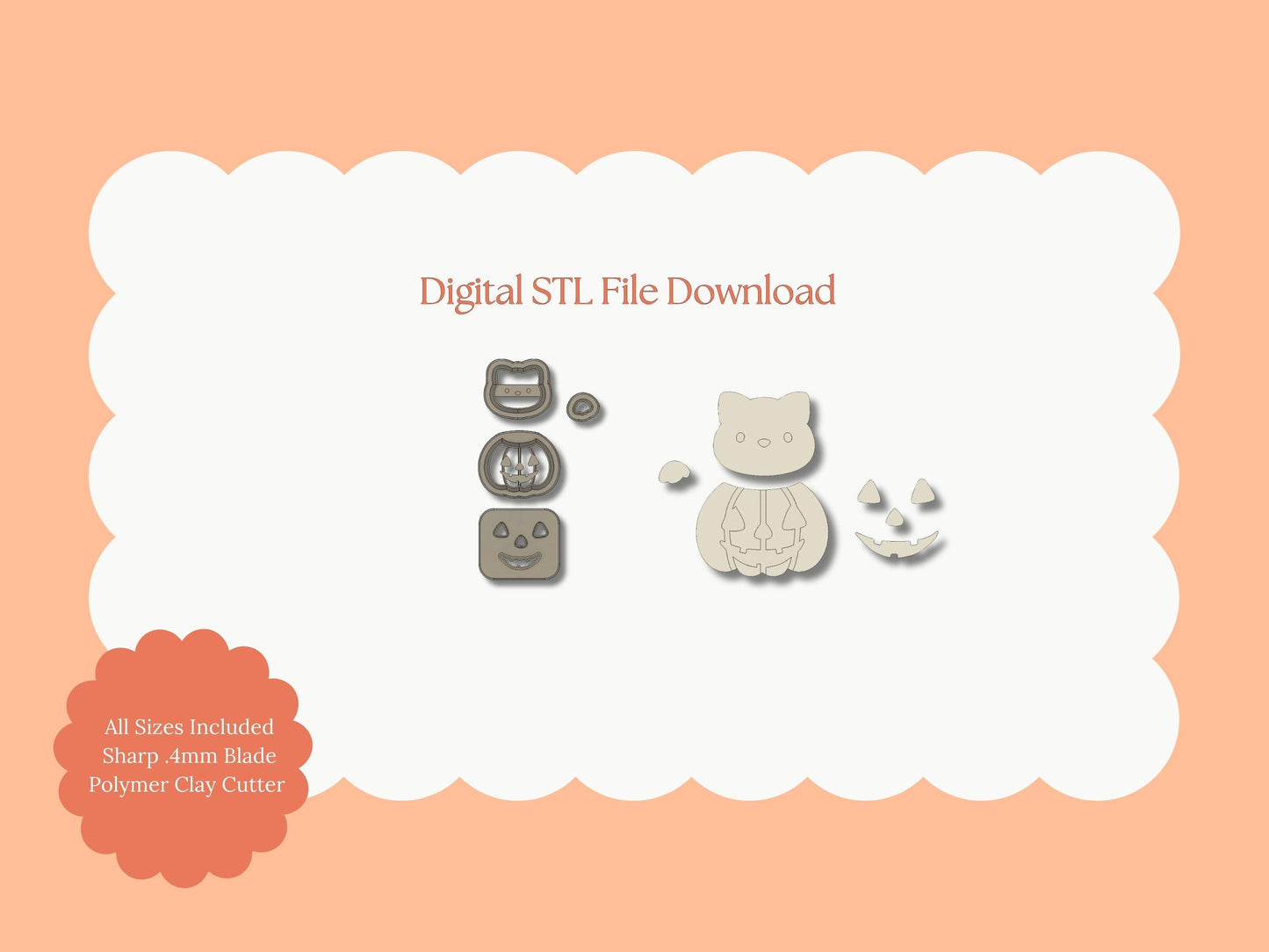 Cat Jack O'Lantern Clay Cutter | Cat Jack O'Lantern STL File – Digital Halloween Cutter for Spooky Earrings & Cute Clay Crafts