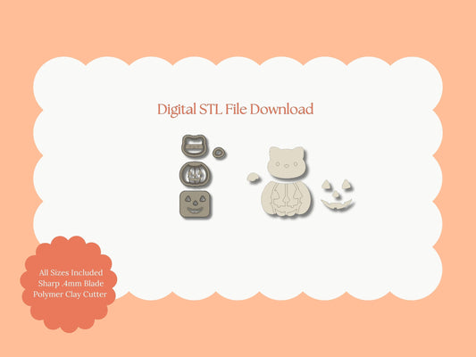 Cat Jack O'Lantern Clay Cutter | Cat Jack O'Lantern STL File – Digital Halloween Cutter for Spooky Earrings & Cute Clay Crafts