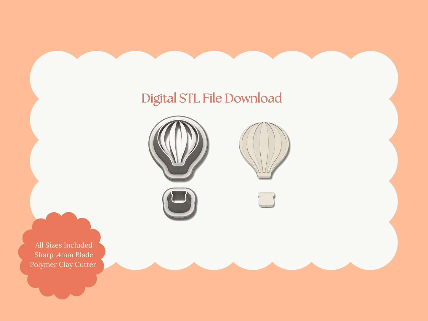 Hot Air Balloon No. 2 Clay Cutter | Hot Air Balloon No. 2 STL File – Digital Travel Cutter for Adventure Earrings & Cute Clay Crafts