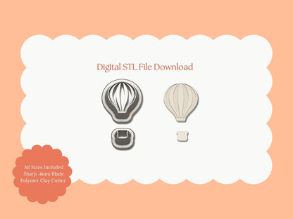 Hot Air Balloon No. 2 Clay Cutter | Hot Air Balloon No. 2 STL File – Digital Travel Cutter for Adventure Earrings & Cute Clay Crafts