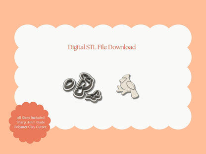 Cardinal Bird Clay Cutter | Cardinal Bird STL File – Digital Nature Cutter for Winter Earrings & Elegant Clay Crafts