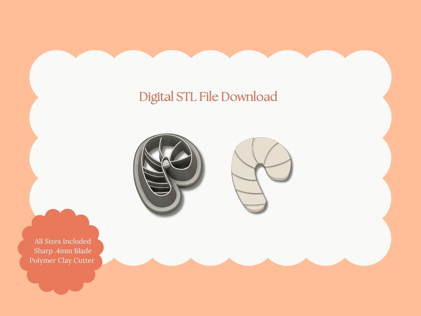 Candy Cane No. 3 Clay Cutter | Candy Cane No. 3 STL File – Digital Holiday Cutter for Christmas Earrings & Candy-Themed Clay Crafts