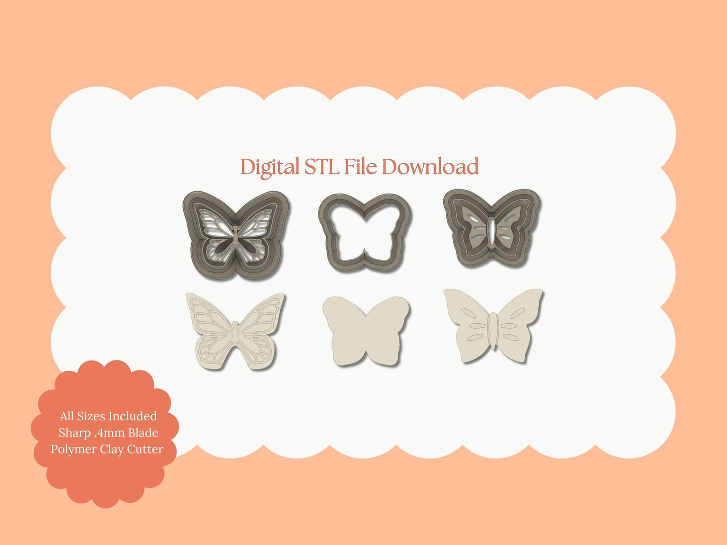 Butterfly Embossed Trio No. 2 Clay Cutter Set | STL File – Digital Nature Cutter Set for Elegant Earrings & Floral Clay Crafts