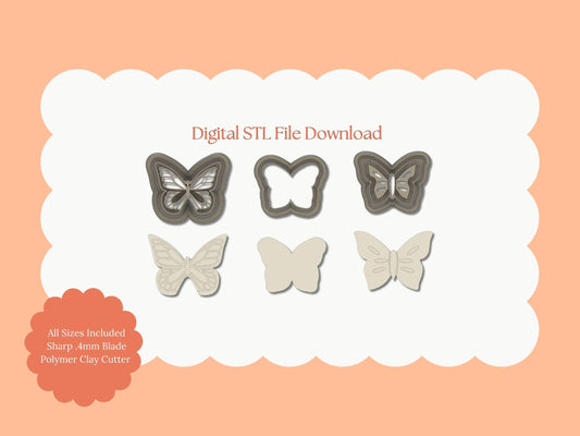 Butterfly Embossed Trio No. 2 Clay Cutter Set | STL File – Digital Nature Cutter Set for Elegant Earrings & Floral Clay Crafts