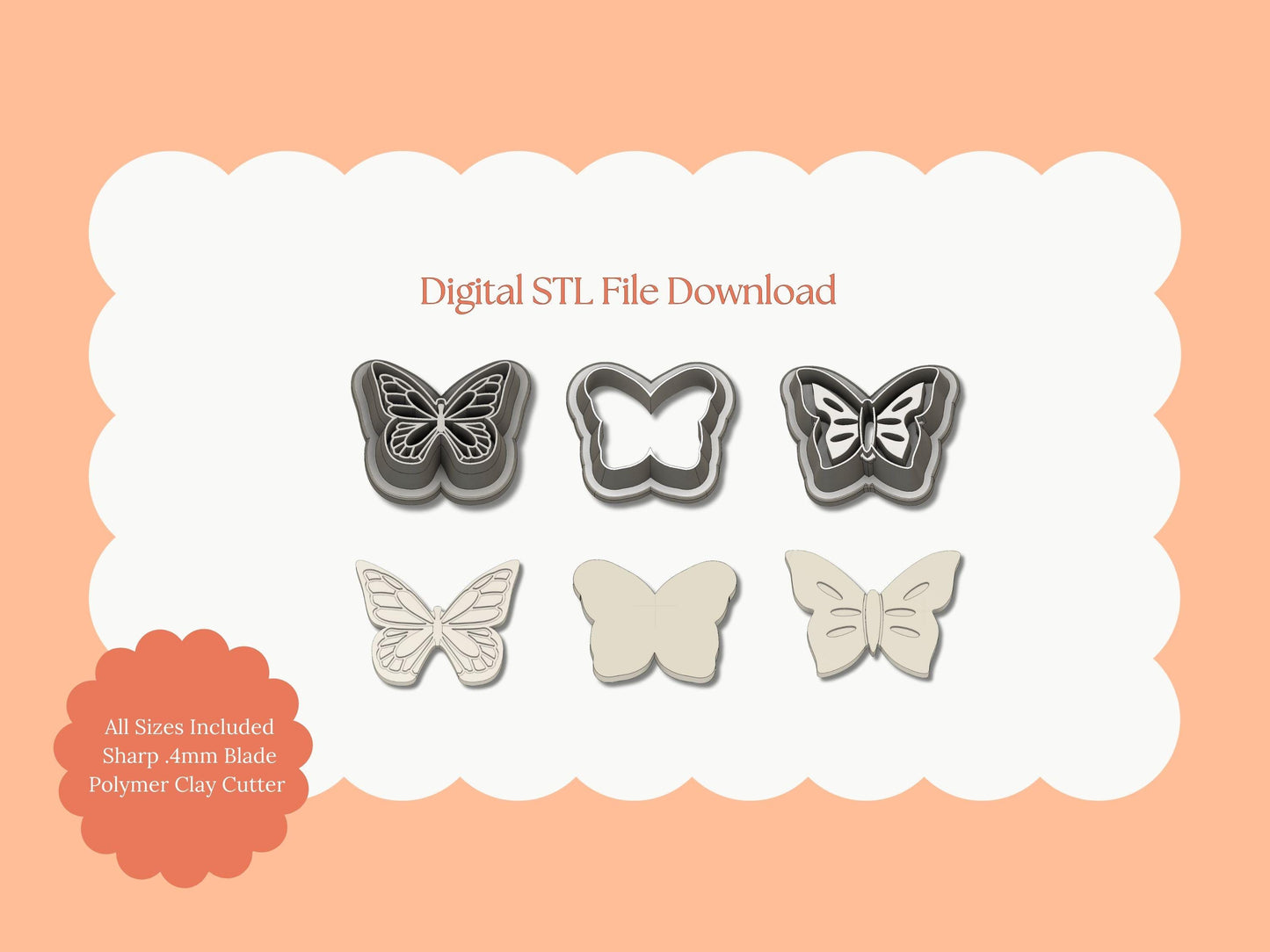 Butterfly Embossed Trio No. 2 Clay Cutter Set | STL File – Digital Nature Cutter Set for Elegant Earrings & Floral Clay Crafts