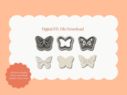 Butterfly Embossed Trio No. 2 Clay Cutter Set | STL File – Digital Nature Cutter Set for Elegant Earrings & Floral Clay Crafts