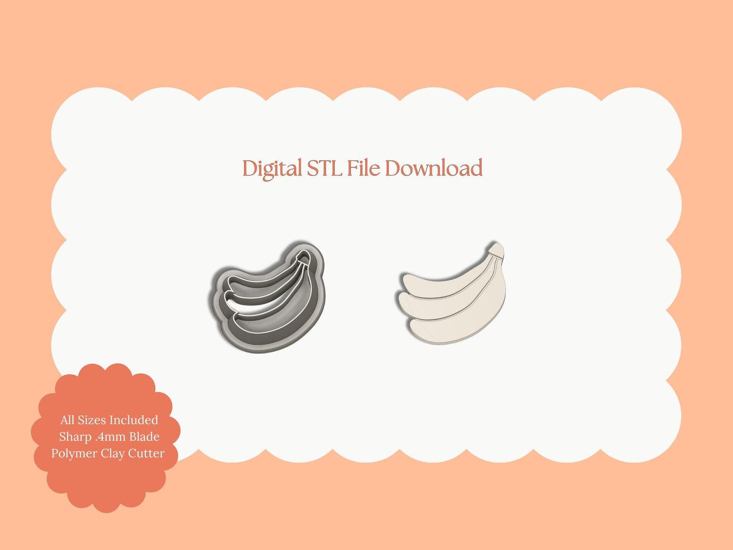 Banana Clay Cutter | STL File Download Polymer Clay Cutter Breakfast Spring Summer Fruit