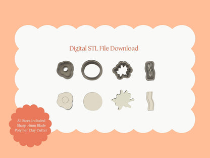 Breakfast Trio Clay Cutter | STL File Download Polymer Clay Cutter Breakfast Spring Summer Pack Food Cutter