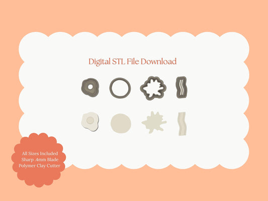 Breakfast Trio Clay Cutter | STL File Download Polymer Clay Cutter Breakfast Spring Summer Pack Food Cutter