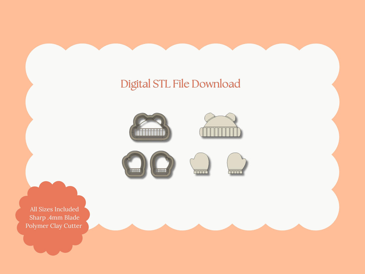 Beanie and Mitten Set Clay Cutter | Beanie and Mitten Set STL File – Digital Winter Cutter for Cozy Earrings & Seasonal Clay Crafts