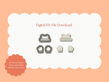 Beanie and Mitten Set Clay Cutter | Beanie and Mitten Set STL File – Digital Winter Cutter for Cozy Earrings & Seasonal Clay Crafts