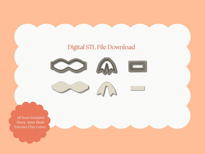 Coquette Bow No. 5 Clay Cutter | Coquette Bow No. 5 STL File – Digital Fashion Cutter for Cute Earrings & Bow Clay Crafts
