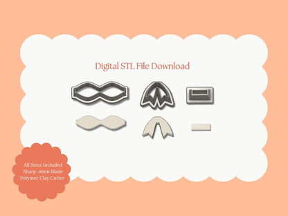 Coquette Bow No. 5 Clay Cutter | Coquette Bow No. 5 STL File – Digital Fashion Cutter for Cute Earrings & Bow Clay Crafts
