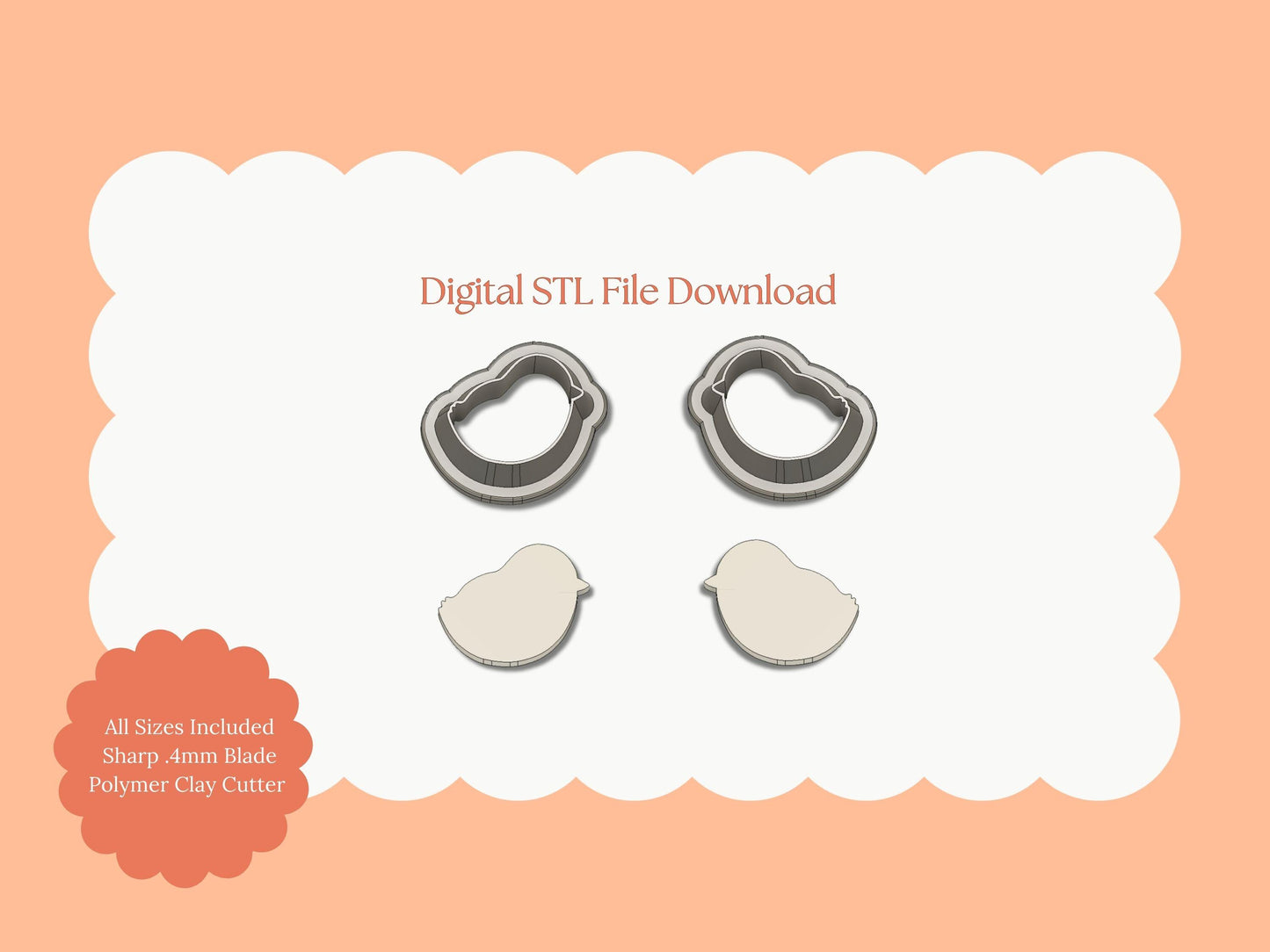 Baby Chick Outline Clay Cutter | Baby Chick Outline STL File – Digital Easter Cutter for Spring Earrings & Cute Clay Crafts