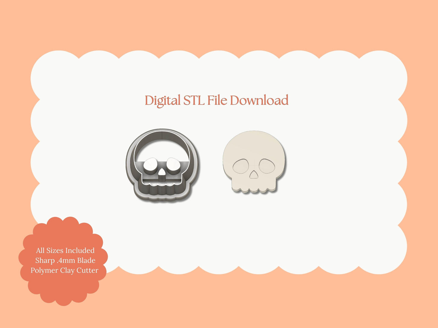 Skull No. 2 Clay Cutter | Skull No. 2 STL File – Digital Halloween Cutter for Gothic Earrings & Spooky Clay Crafts