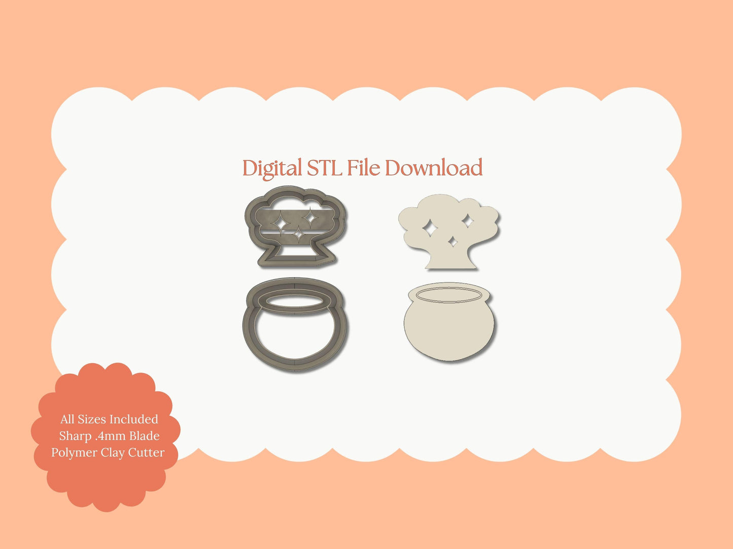 Cauldron Explosion Two Part Clay Cutter | Cauldron Explosion STL File – Digital Witch Cutter for Halloween Earrings & Magical Clay Crafts