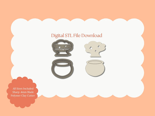 Cauldron Explosion Two Part Clay Cutter | Cauldron Explosion STL File – Digital Witch Cutter for Halloween Earrings & Magical Clay Crafts