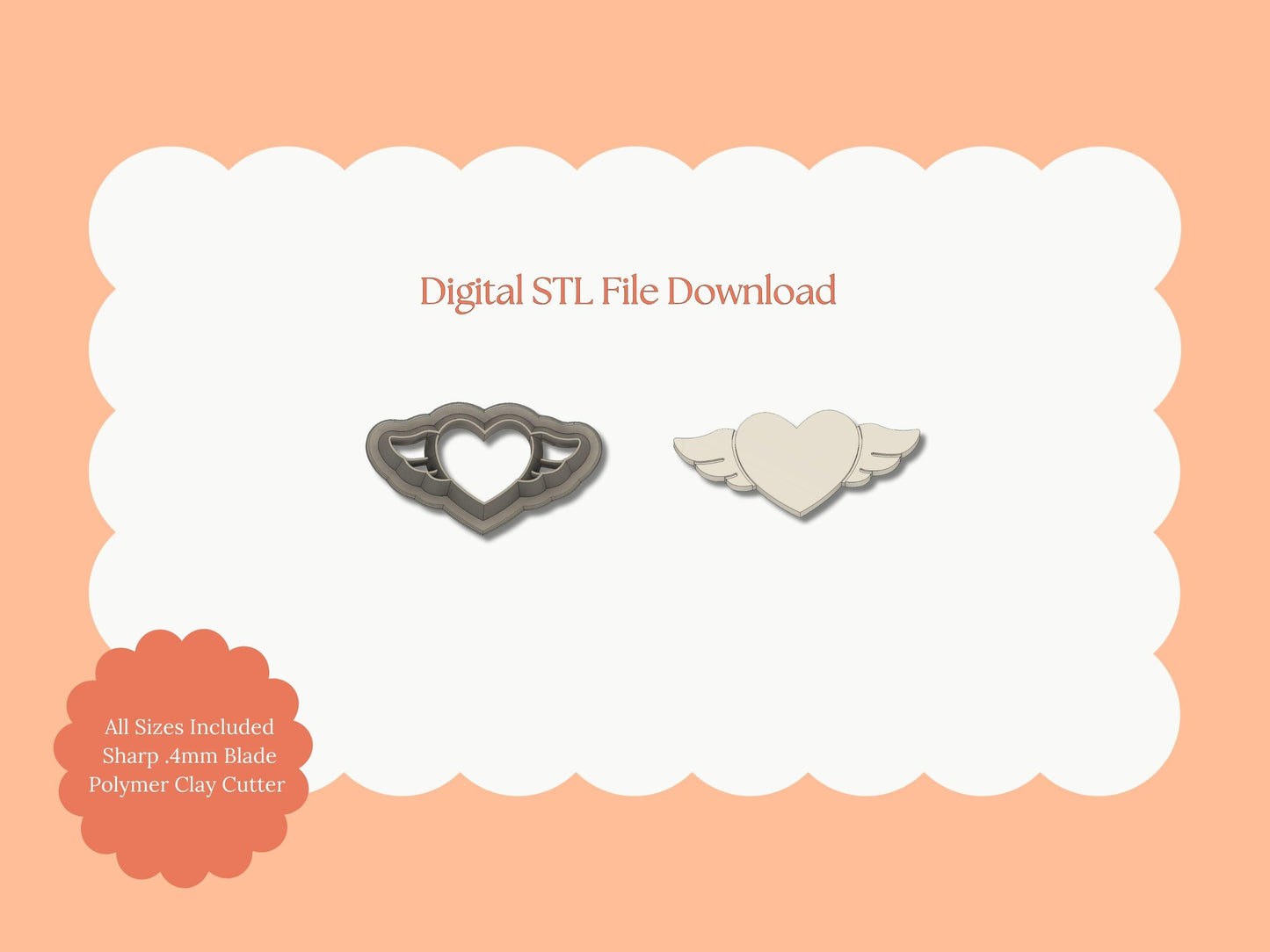 Flying Heart Clay Cutter | Flying Heart STL File – Digital Valentine Cutter for Romantic Earrings & Love-Themed Crafts