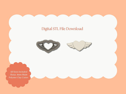 Flying Heart Clay Cutter | Flying Heart STL File – Digital Valentine Cutter for Romantic Earrings & Love-Themed Crafts