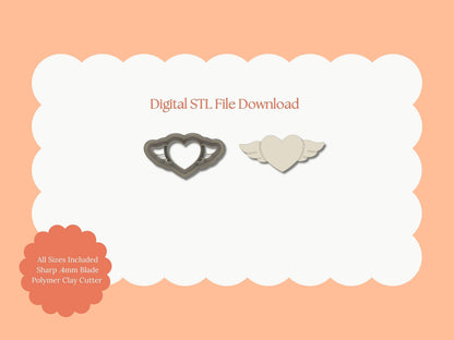 Flying Heart Clay Cutter | Flying Heart STL File – Digital Valentine Cutter for Romantic Earrings & Love-Themed Crafts