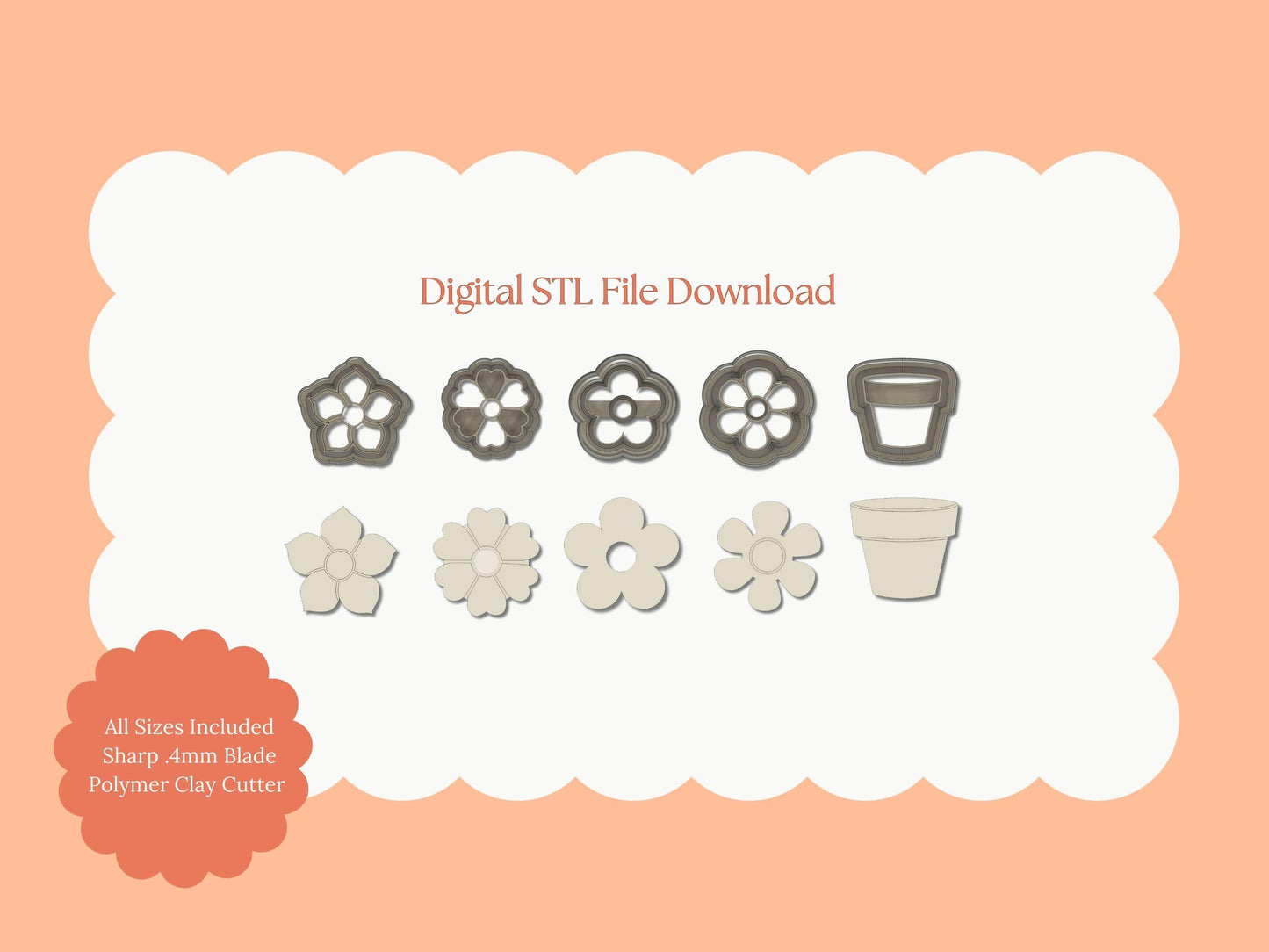 Flower and Clay Pot Set Clay Cutter | Flower and Pot STL File – Digital Floral Cutter Set for Garden Earrings & Spring Crafts
