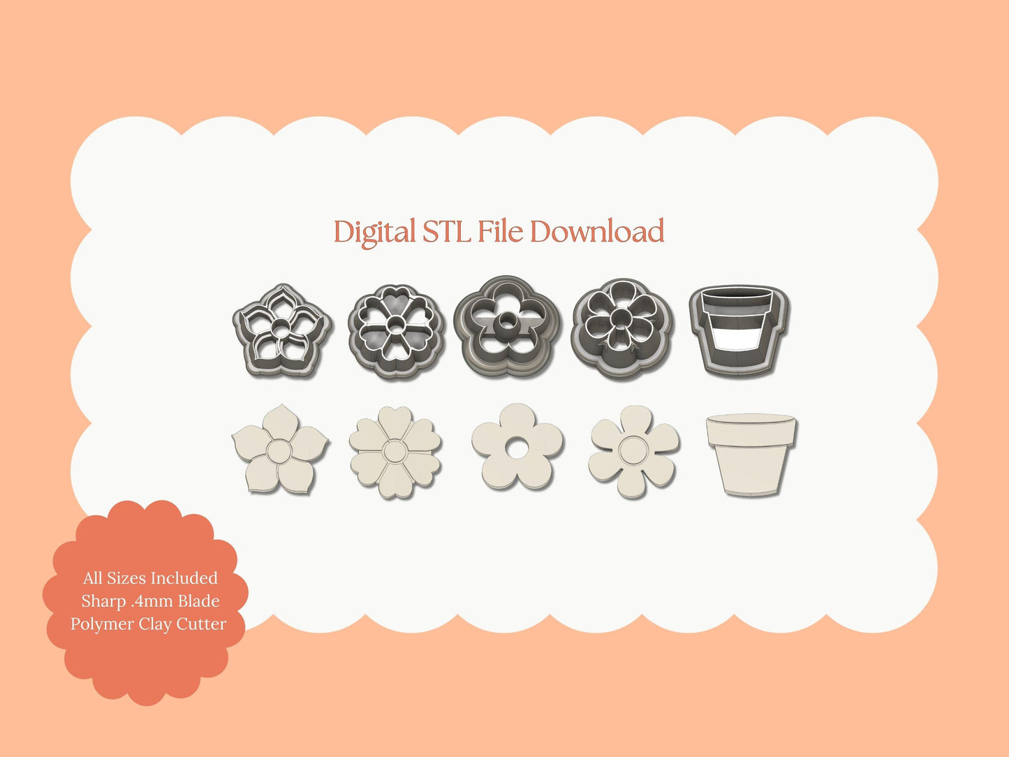 Flower and Clay Pot Set Clay Cutter | Flower and Pot STL File – Digital Floral Cutter Set for Garden Earrings & Spring Crafts