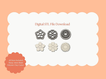 Floral Trio Set Clay Cutter | Floral Trio STL File – Digital Nature Cutter Set for Botanical Earrings & Cute Clay Crafts