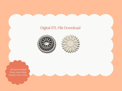 Sunflower No. 2 Clay Cutter | Sunflower STL File – Digital Botanical Cutter for Nature Earrings and Summer Crafts