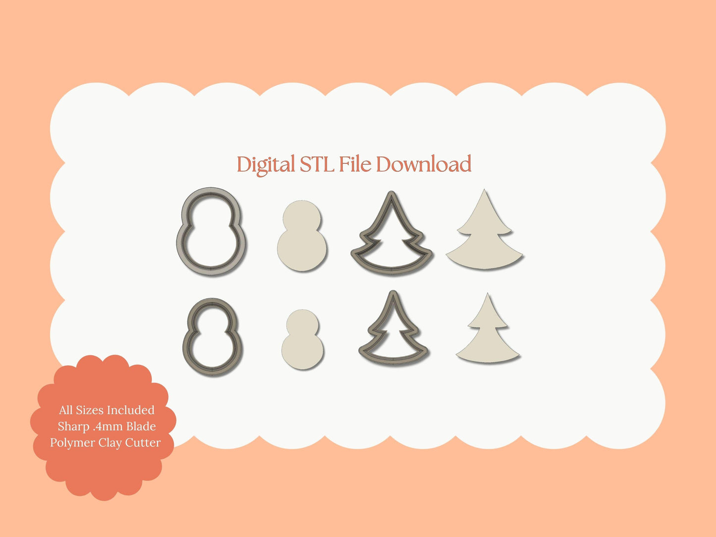 Frosted Sugar Cookies Set Clay Cutters | Digital STL Set of Two Cookie Cutters for Holiday Earrings & Christmas Crafts