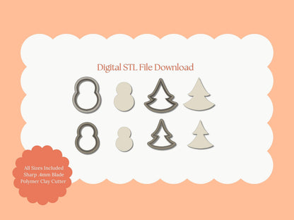 Frosted Sugar Cookies Set Clay Cutters | Digital STL Set of Two Cookie Cutters for Holiday Earrings & Christmas Crafts