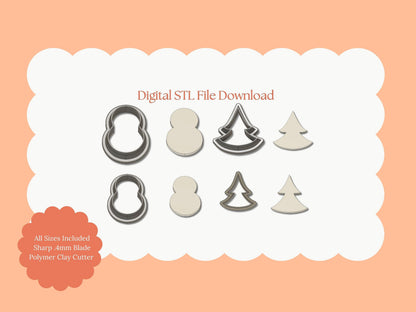 Frosted Sugar Cookies Set Clay Cutters | Digital STL Set of Two Cookie Cutters for Holiday Earrings & Christmas Crafts