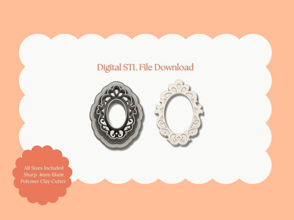 Elegant Embossed Mirror Clay Cutter | Elegant Mirror STL File – Digital Embossed Cutter for Classic Earrings & Chic Clay Crafts