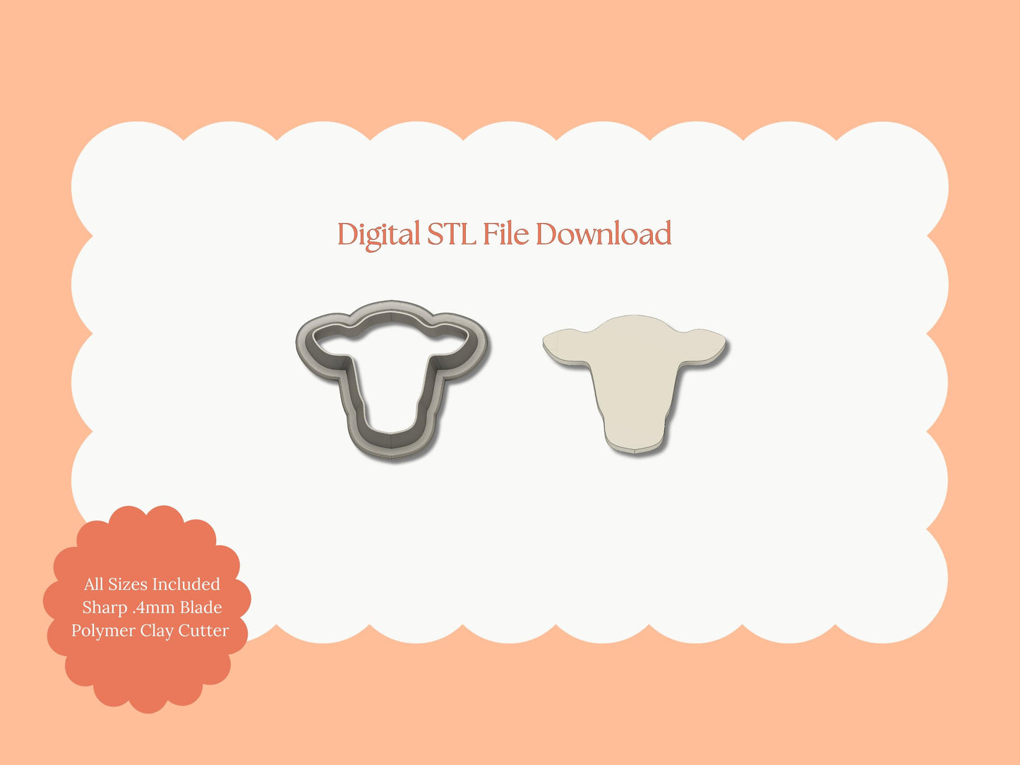 Cow Head Clay Cutter | Cow Head STL File – Digital Farm Cutter for Western Earrings & Cute Clay Crafts