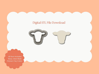 Cow Head Clay Cutter | Cow Head STL File – Digital Farm Cutter for Western Earrings & Cute Clay Crafts