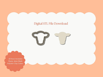 Cow Head Clay Cutter | Cow Head STL File – Digital Farm Cutter for Western Earrings & Cute Clay Crafts