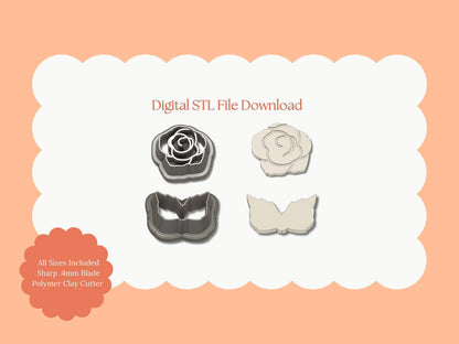 Rose with Leaves Two Part Clay Cutter | Rose with Leaves STL File – Digital 2-Part Floral Cutter for Elegant Earrings & Botanical Crafts