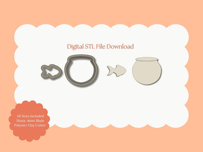 Fishbowl with Fish Clay Cutter | Fishbowl STL File – Digital Animal Cutter for Cute Aquarium Earrings & Fun Clay Crafts