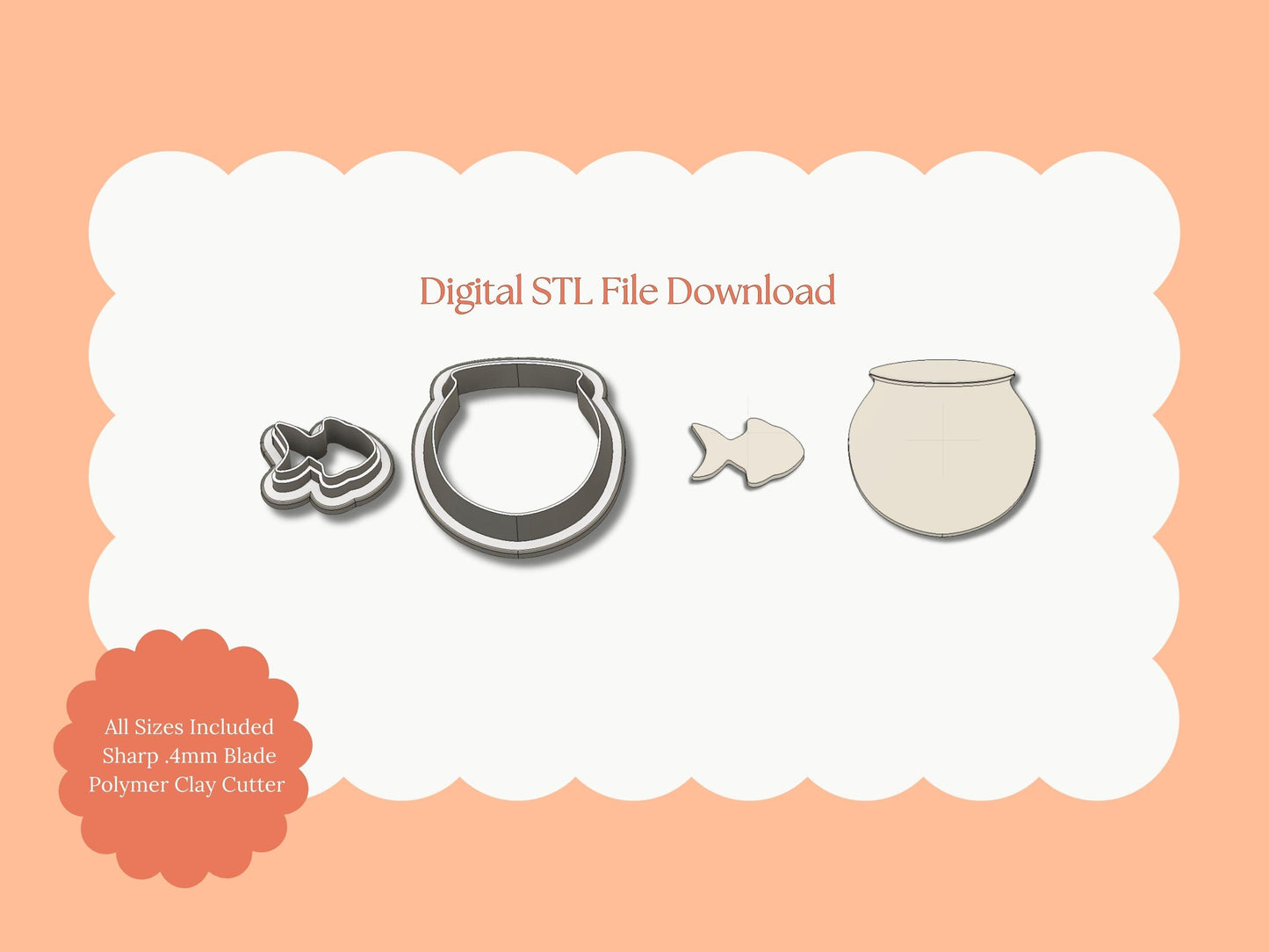 Fishbowl with Fish Clay Cutter | Fishbowl STL File – Digital Animal Cutter for Cute Aquarium Earrings & Fun Clay Crafts