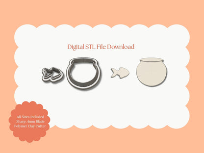 Fishbowl with Fish Clay Cutter | Fishbowl STL File – Digital Animal Cutter for Cute Aquarium Earrings & Fun Clay Crafts