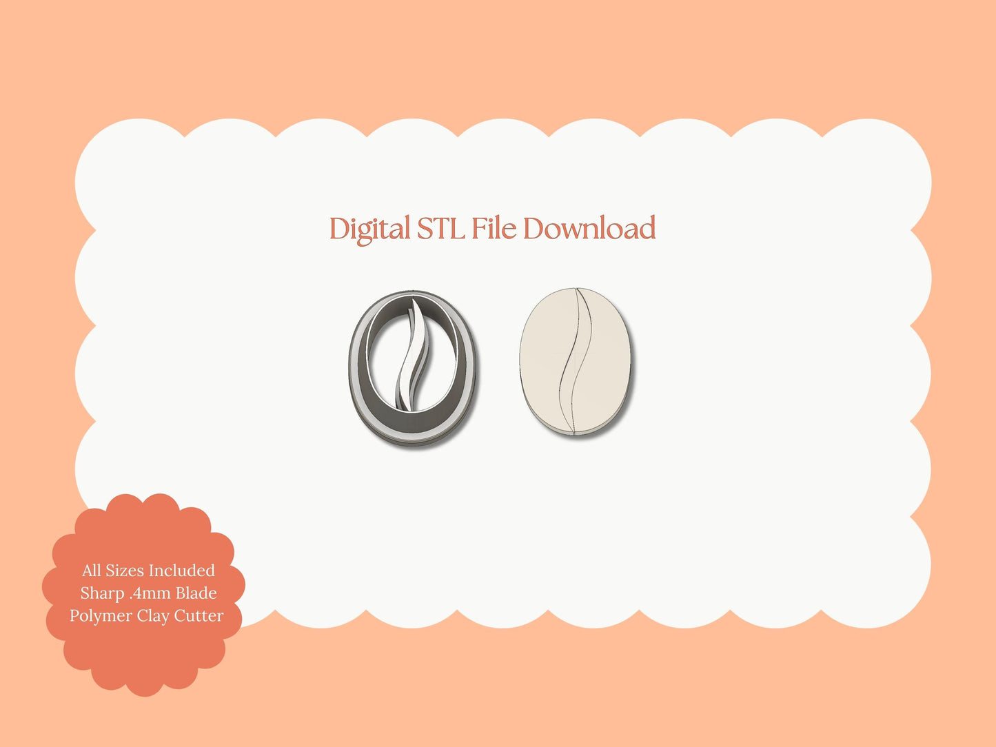 Coffee Bean Clay Cutter | Coffee Bean STL File – Digital Cafe Cutter for Barista Earrings & Cozy Clay Crafts