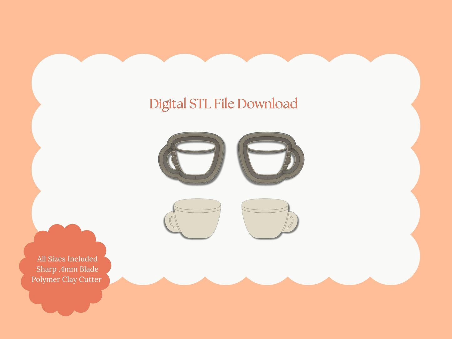 Coffee Cup No. 4 | Coffee Cup No. 4 STL File – Digital Barista Cutter for Cute Earrings & Coffee-Themed Clay Crafts