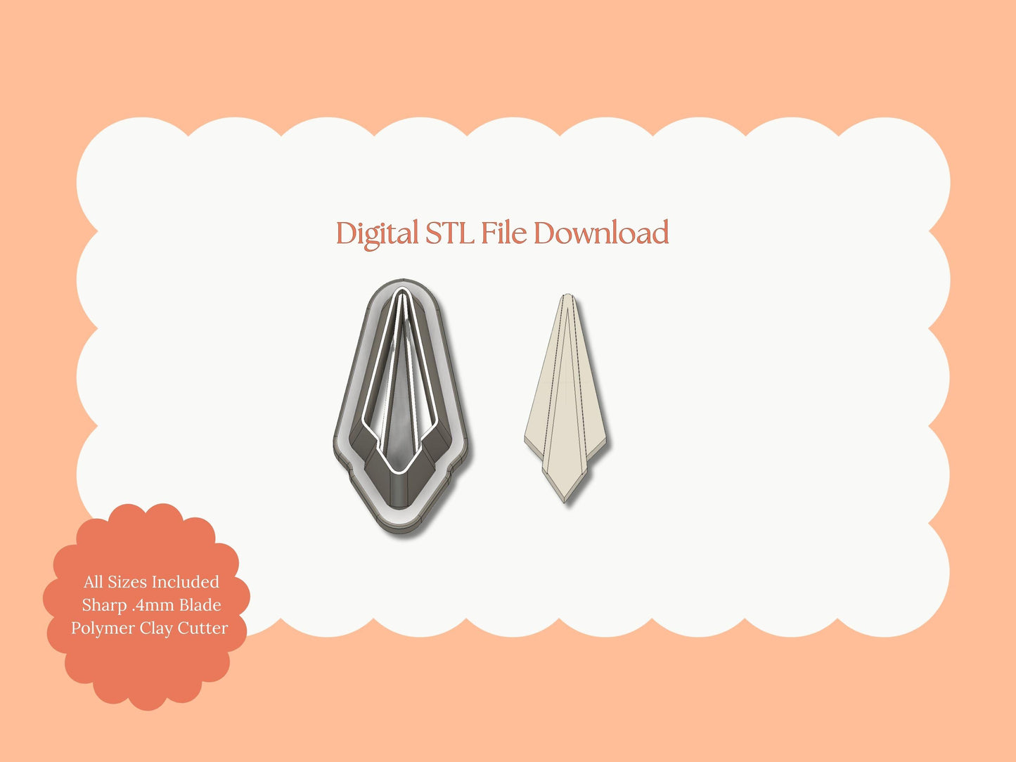 Embossed Abstract Diamond Shape Clay Cutter |  STL File – Digital Geometric Cutter for Modern Earrings & Elegant Clay Crafts
