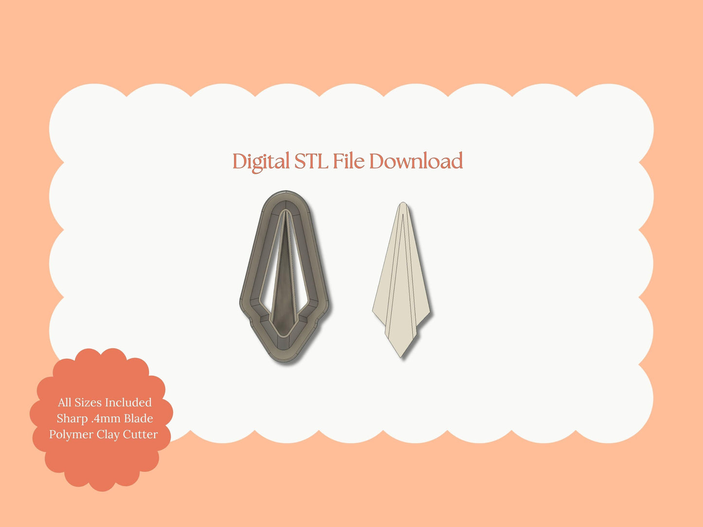 Embossed Abstract Diamond Shape Clay Cutter |  STL File – Digital Geometric Cutter for Modern Earrings & Elegant Clay Crafts
