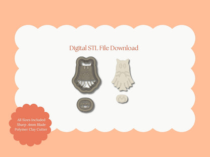 Ghost Cat Clay Cutter | Ghost Cat STL File – Digital Halloween Cutter for Spooky Cat Earrings & Haunted Crafts